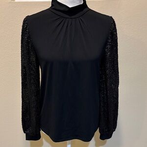 Cable & Gauge Black Top with Sequin Sleeves